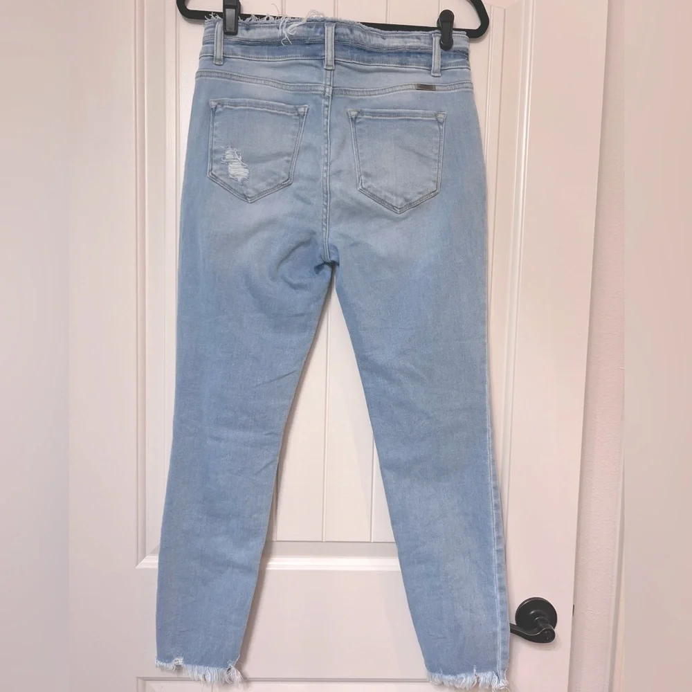 KANCAN light wash denim high waist distressed skinny jeans,frayed hem size 9